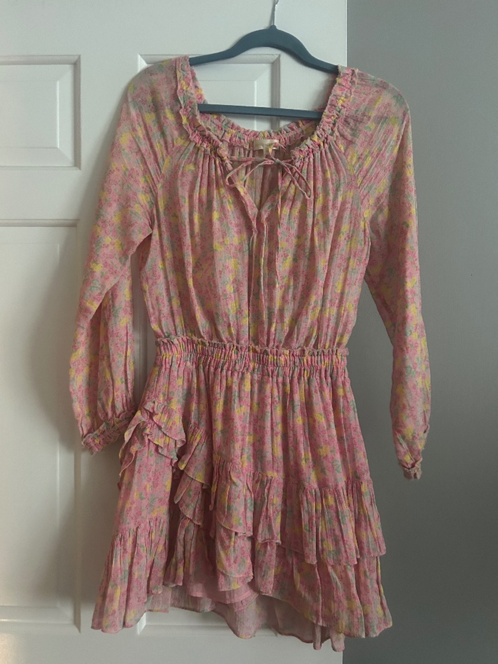 Loveshackfancy popover dress - pink/yellow - size small